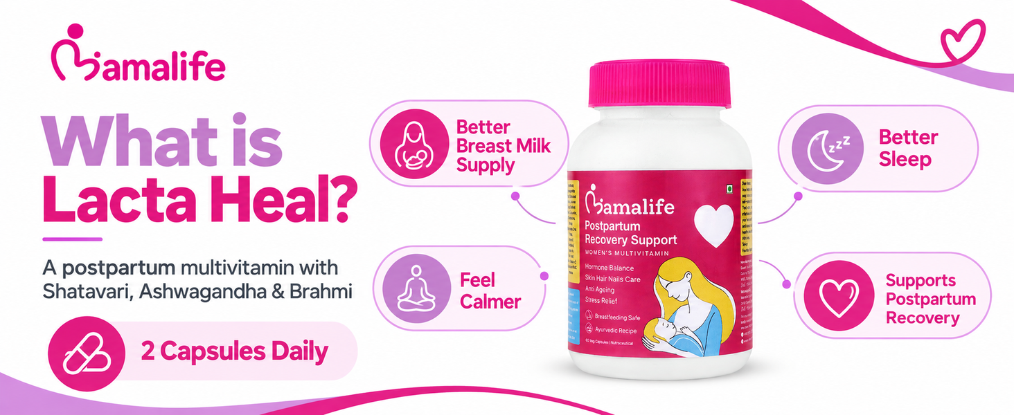 Mamalife Lacta Heal Postpartum Multivitamin with Shatavari, Ashwagandha, Brahmi & Iron | Improves Breast Milk Supply | Supports Hormonal Balance & Postpartum Recovery | 60 Capsules | 30 Day Supply