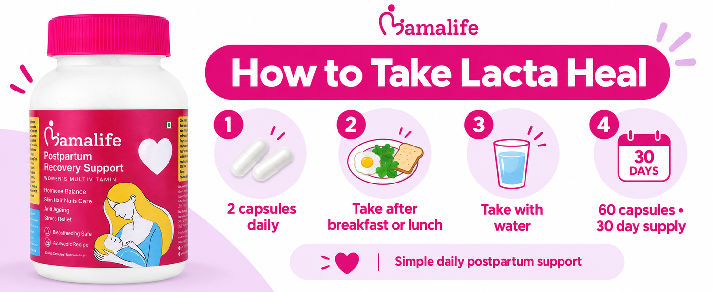 Mamalife Lacta Heal Postpartum Multivitamin with Shatavari, Ashwagandha, Brahmi & Iron | Improves Breast Milk Supply | Supports Hormonal Balance & Postpartum Recovery | 60 Capsules | 30 Day Supply