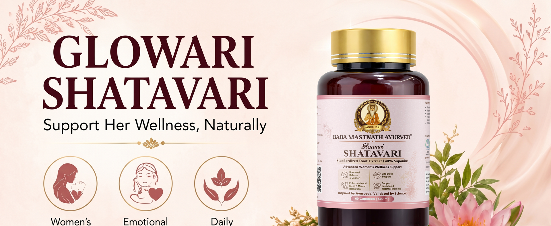 Shatavari Capsules for Women | 500mg Extract, 40% Saponins | Lactation Support, Breastfeeding Mother Supplement, Hormonal Balance, PMS & Female Wellness | 60 Vegan Capsules