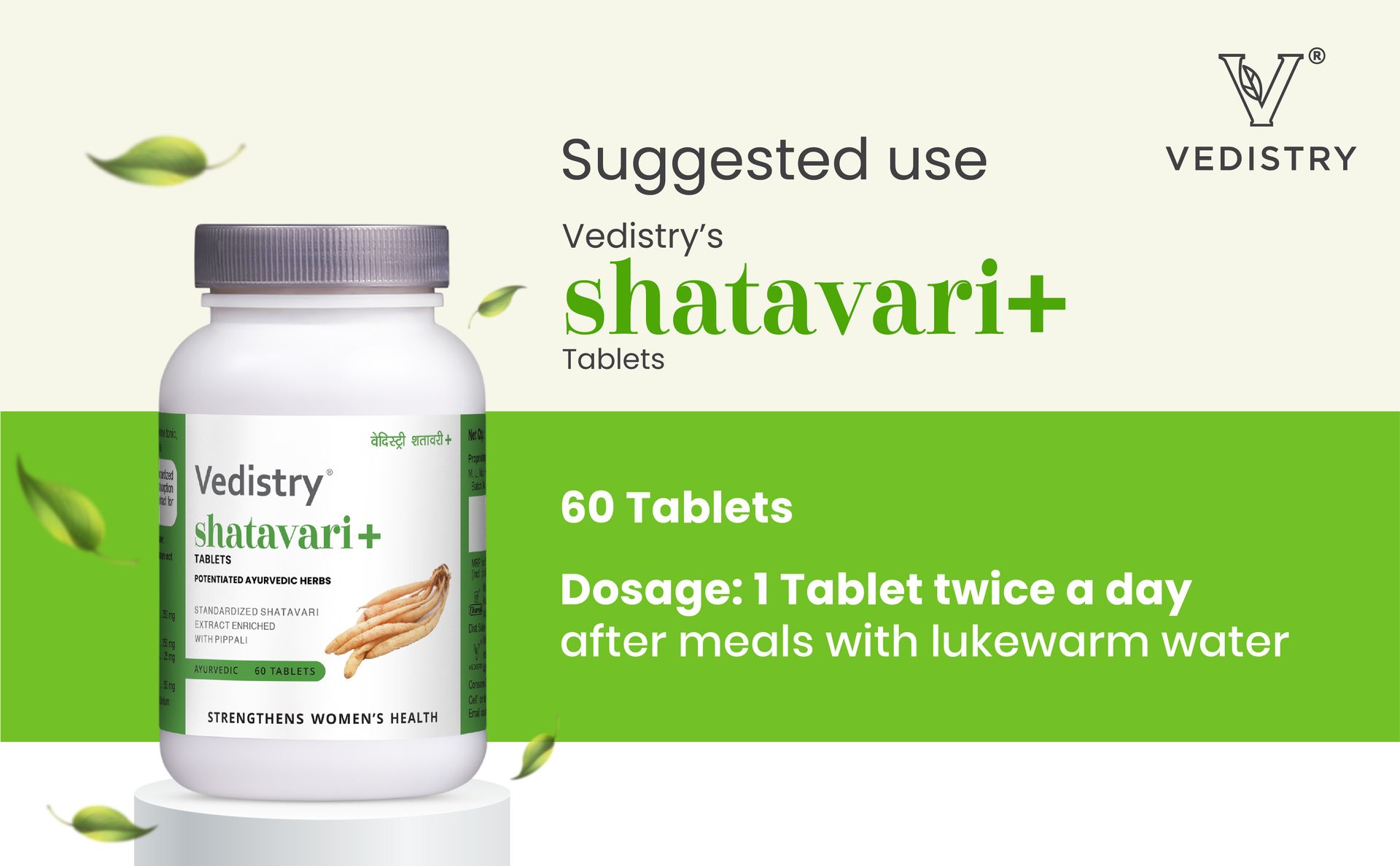 Vedistry Shatavari+ Tablets with Shatavari & Piperine to Maintain Hormonal Balance & Promote Fertility | Ayurvedic Tablet to Boost Health, Vitality & Reduce Weakness, Fatigue, Poor Metabolism, Menstrual Irregularity | Improves Lactation and Provides Energy, Strength, Rejuvenation & Revitalization for Women – 60 Tablets (Pack of 1)