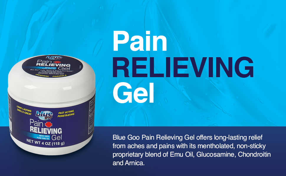 Blue Goo Pain Relieving Gel – Relief for Back, Neck, Muscle and Joint Pain, Fast-Acting Cooling and Soothing Relief with 100% Pure Emu Oil, 4 oz (1 Pack)