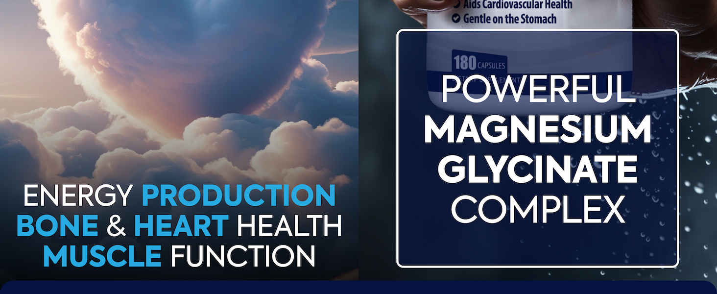 Premium Magnesium Glycinate 425mg - 180 Vegan Capsules - Helps with Stress Relief, Sleep, Muscle Cramps & Healthy Heart |