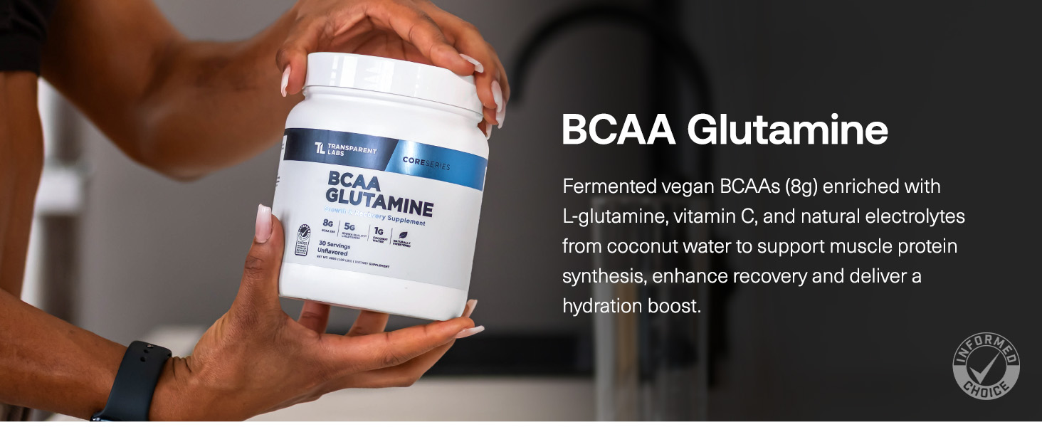 Transparent Labs BCAA Glutamine - 8000 mg of BCAA Powder Per Serving with L Glutamine for Post Workout Recovery, Muscle Growth, & Increased Endurance - 30 Servings, Strawberry Lemonade