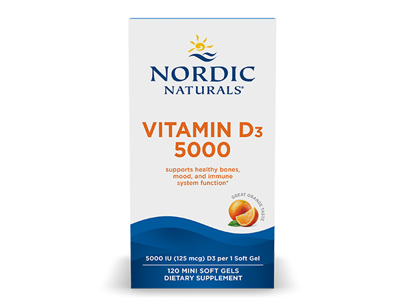 Nordic Naturals Vitamin D3 5000 IU,Non-GMO, Orange - 120 Mini Softgels