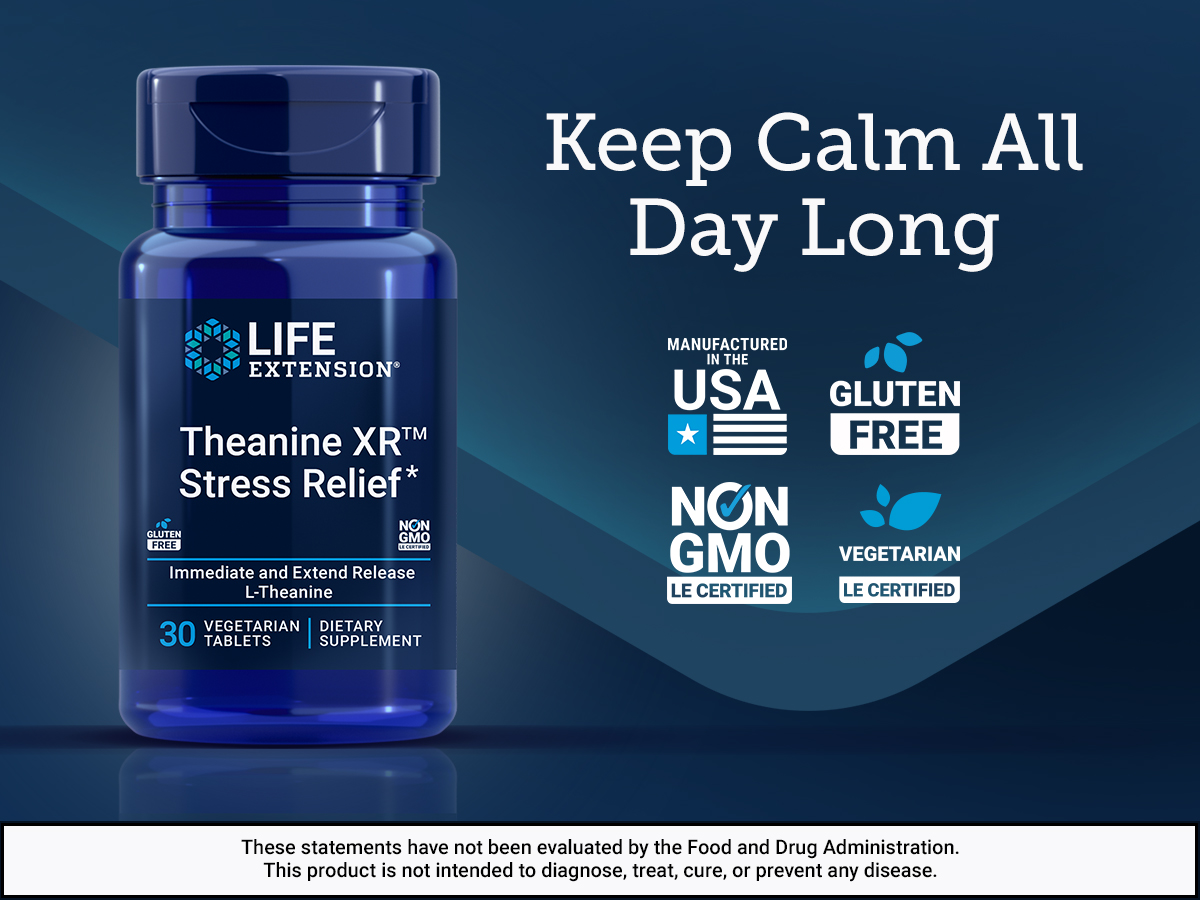 Life Extension Theanine XR Stress Relief, L-Theanine, 30 Tablets