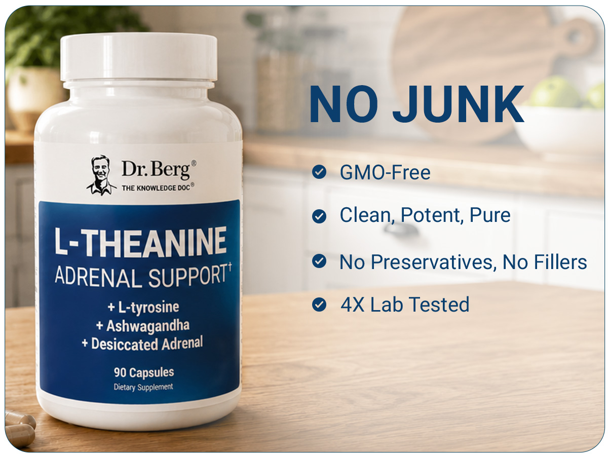 Dr. Berg 600 mg L-Theanine Adrenal Support - 90 Capsules with Ashwagandha & L-Tyrosine, Zinc & Manganese - Advanced 9-in-1 Adaptogen & Mineral Formula - No Fillers*
