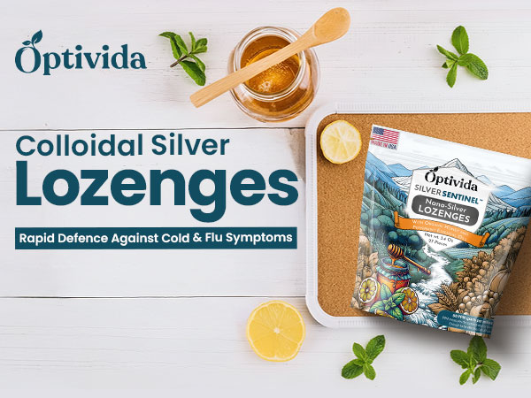 Nano Colloidal Silver Lozenges 60 PPM - Organic Cough Drops Lemon - 27 ct