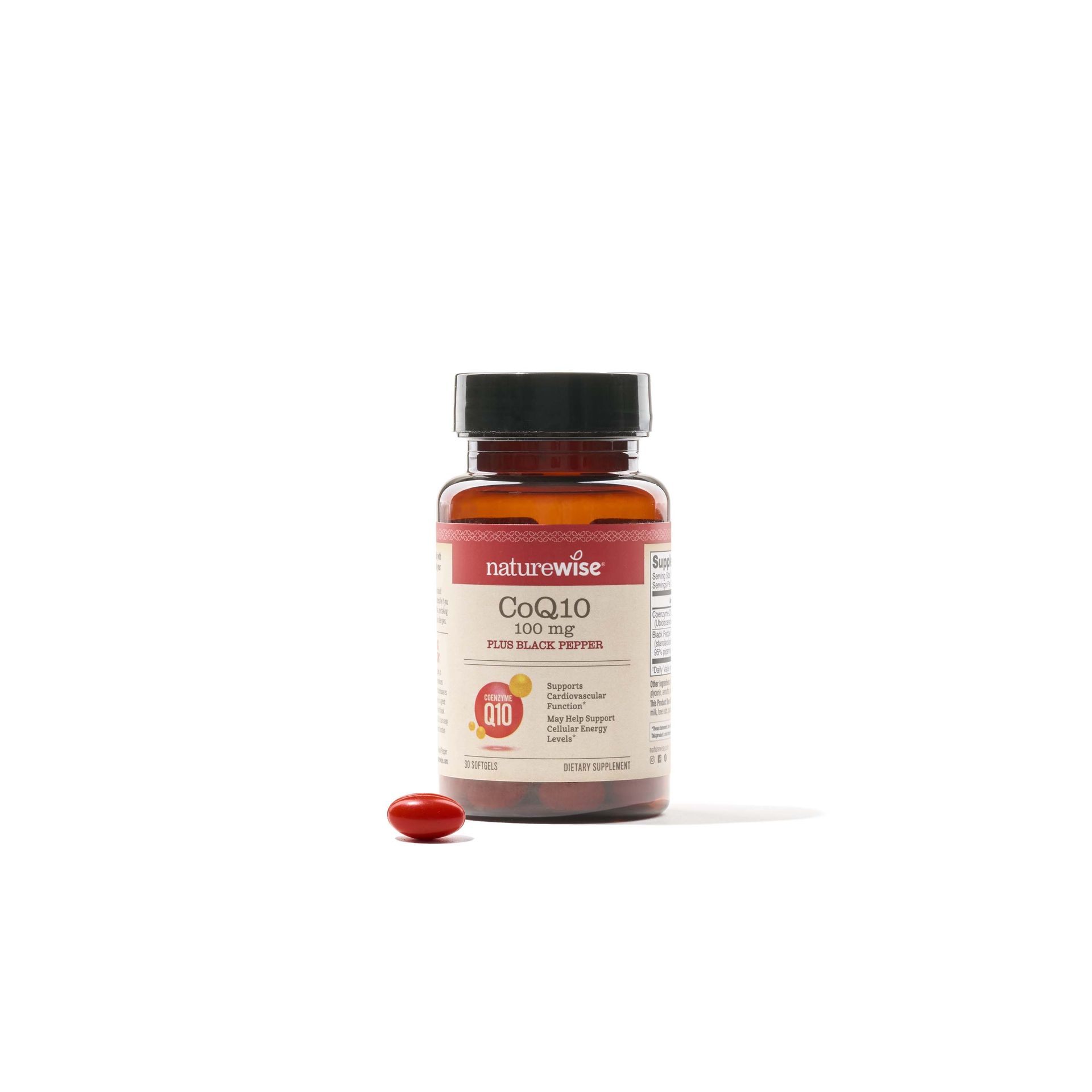 NatureWise CoQ10 100mg + Black Pepper Softgels - High Absorption Coenzyme Q10 + Black Pepper - Antioxidant for Heart Health + Cellular Energy - Vegan, Non-GMO, Gluten-Free - 30 Count[30-Day Supply]