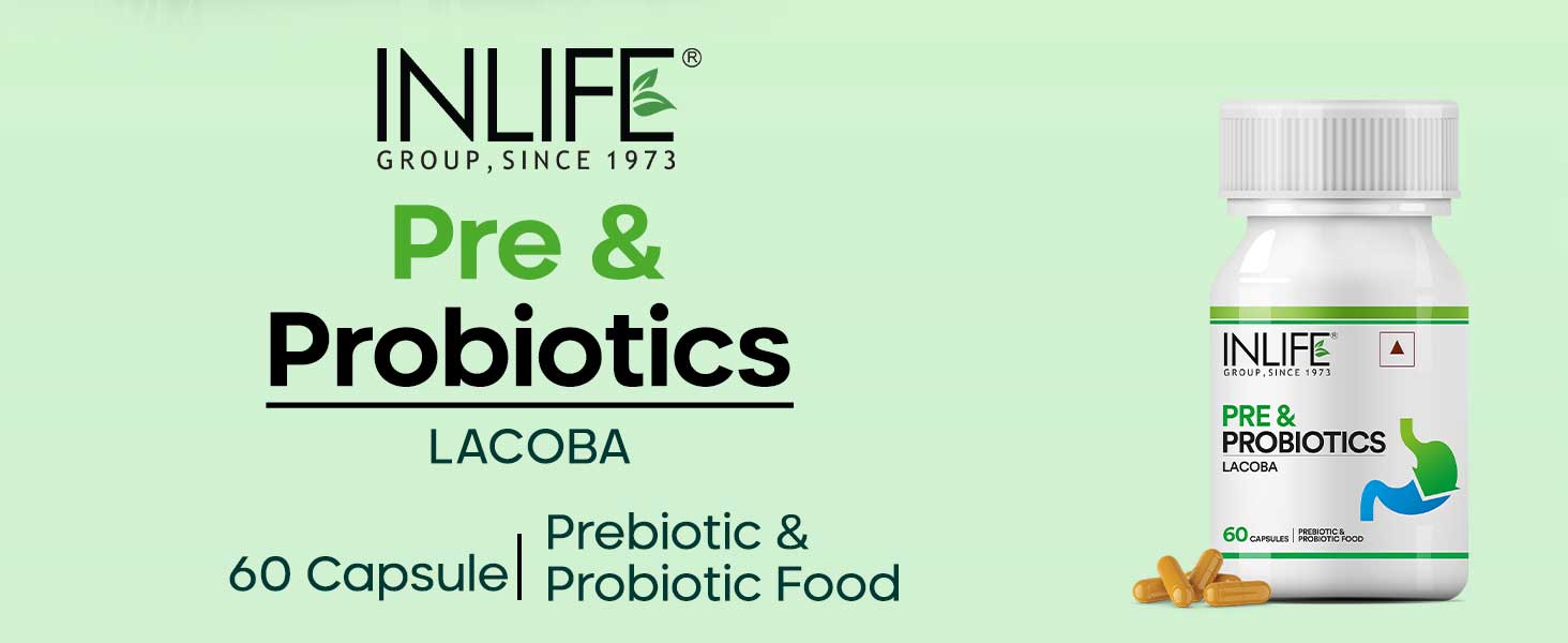 INLIFE Prebiotic Probiotic Supplement, 6 Strains, Gut Health, 60 Capsules