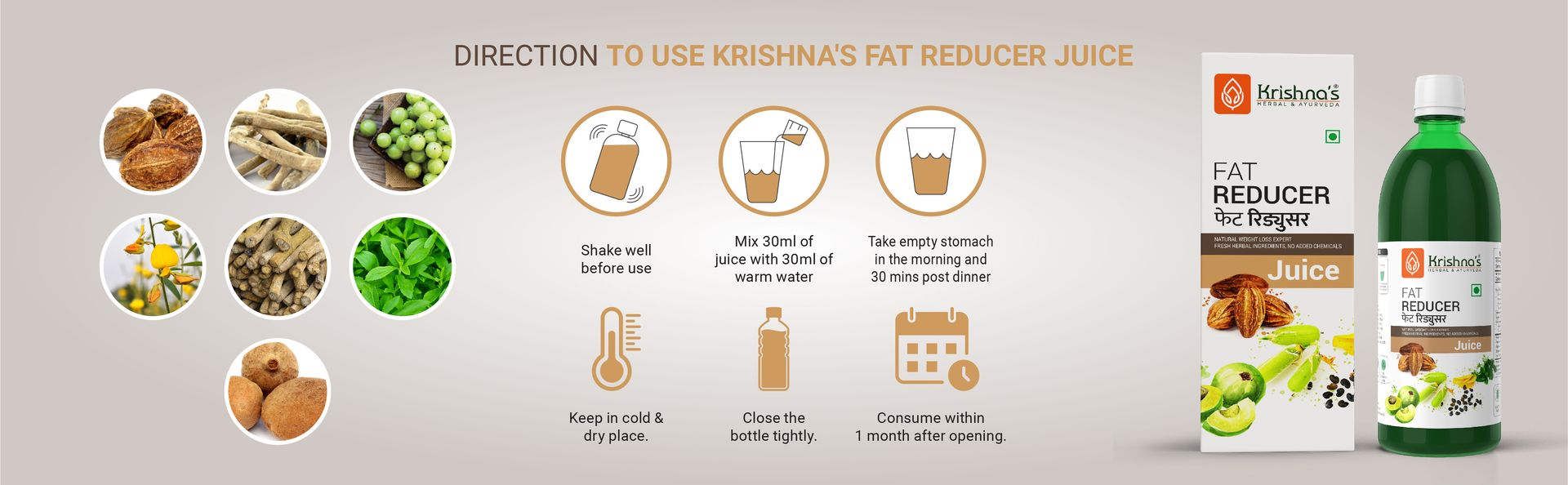 KRISHNA'S HERBAL & AYURVEDA Fat Reducer Juice - 1000 ml | (Pack of 1) | 12 Powerful herbs for Weight Management | Amla, Harad, Daru Haridra, Sunn Hemp | Aids Metabolism and Digestion