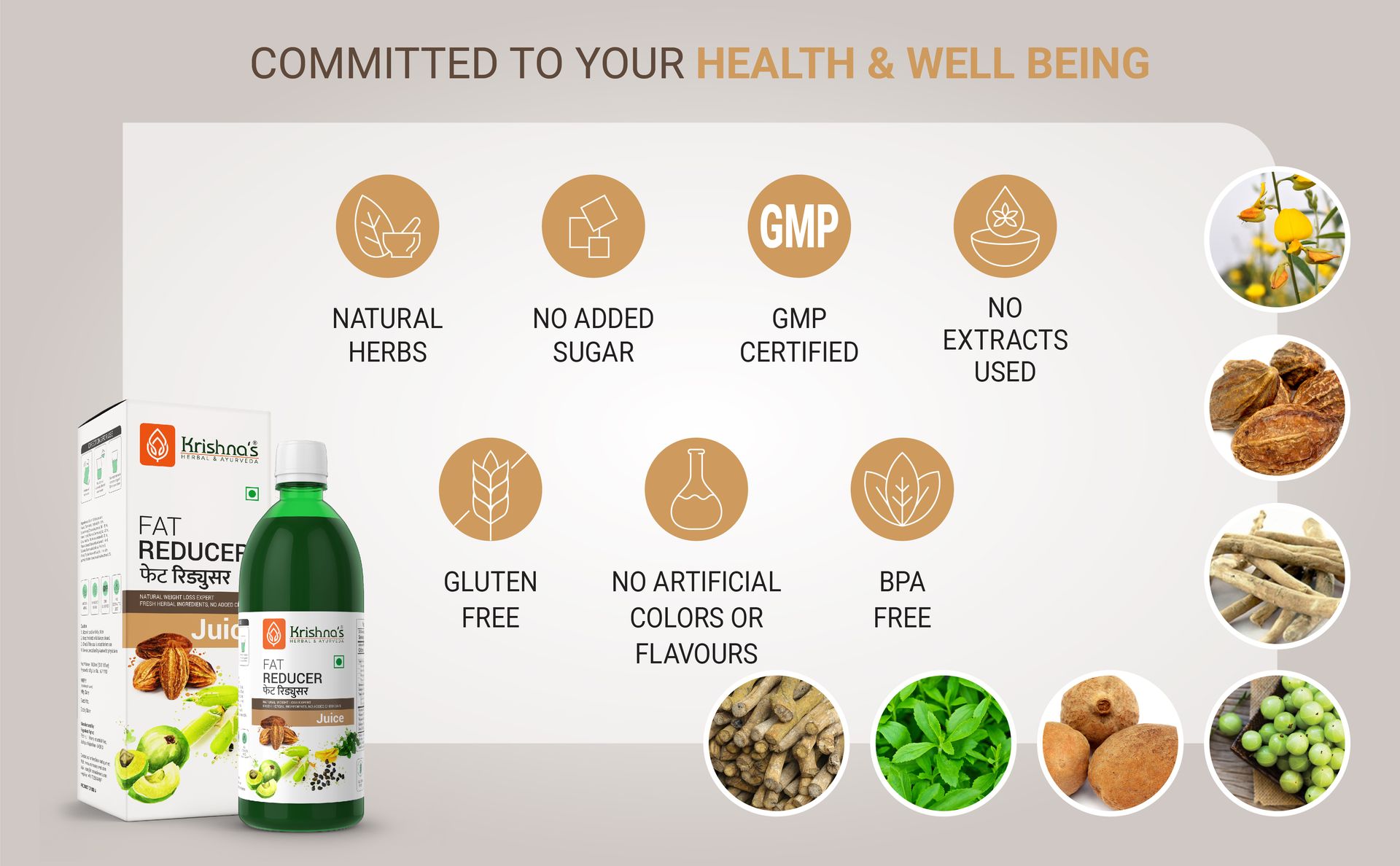KRISHNA'S HERBAL & AYURVEDA Fat Reducer Juice - 1000 ml | (Pack of 1) | 12 Powerful herbs for Weight Management | Amla, Harad, Daru Haridra, Sunn Hemp | Aids Metabolism and Digestion