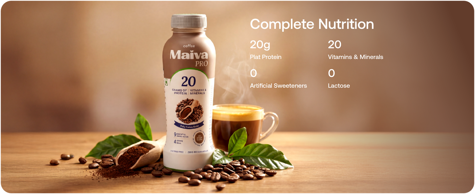 Maiva Pro Coffee Plant Protein Shake - 300ml (Pack of 12) | 20g Protein , 20 Vitamins & Minerals | Smooth & Delicious | Light on Stomach | Vegan, Lactose-Free, No Added Sugar, No Preservatives, No Artificial Sweetener