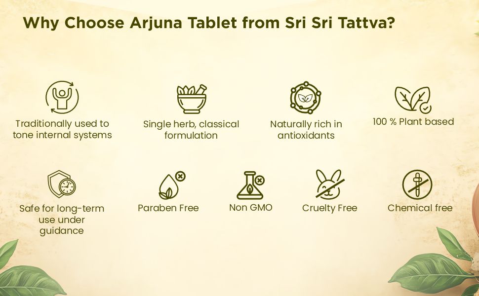Sri Sri Tattva Arjuna Tablet - Cardiac Care – 60 Tabs, 500 Mg | Cardiac Care Tablets | Supports Heart Health | Manages Cholesterol Levels