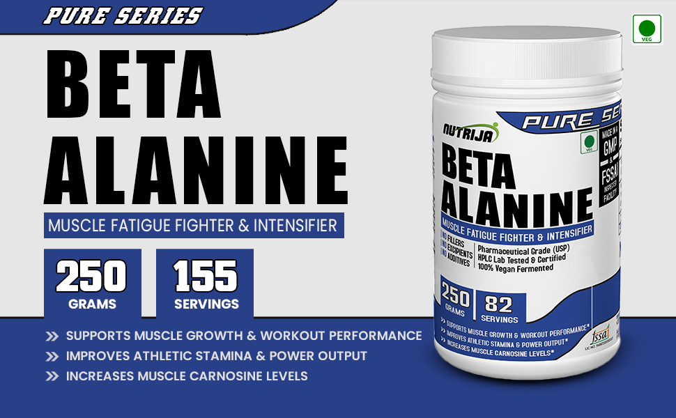 NutriJa Beta Alanine Powder 250g | Pineapple Flavor | Pre Workout Amino Acid Supplement | Supports High Intensity Training, Workout Endurance & Training Performance | Gym Supplement (Pack of 1)