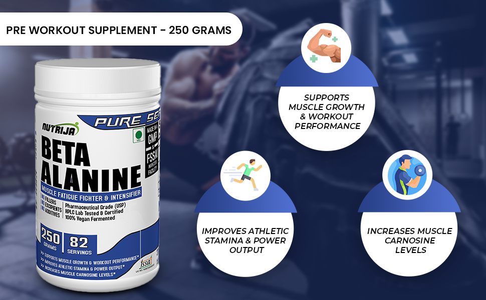 NutriJa Beta Alanine Powder 250g | Pineapple Flavor | Pre Workout Amino Acid Supplement | Supports High Intensity Training, Workout Endurance & Training Performance | Gym Supplement (Pack of 1)