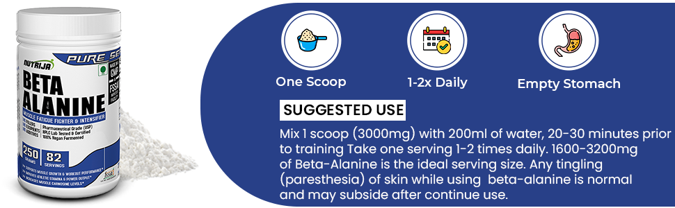 NutriJa Beta Alanine Powder 250g | Pineapple Flavor | Pre Workout Amino Acid Supplement | Supports High Intensity Training, Workout Endurance & Training Performance | Gym Supplement (Pack of 1)