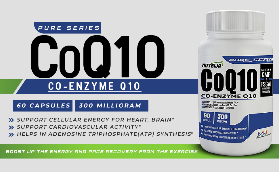 NutriJa CoQ10 (Co-Enzyme Q10) 300mg - 60 Veg Capsules | With Bioperine for Enhanced Absorption | Heart & Brain Health Support | Pure Co-Enzyme Q10