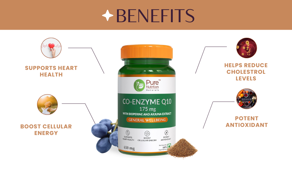 Pure Nutrition Bio Coenzyme Q10 175mg | Coq10 Supplement With Ubiquinol | High Absorption Coq10 Capsules For Heart Health, Energy & Antioxidant Support - 60 Veg Capsules