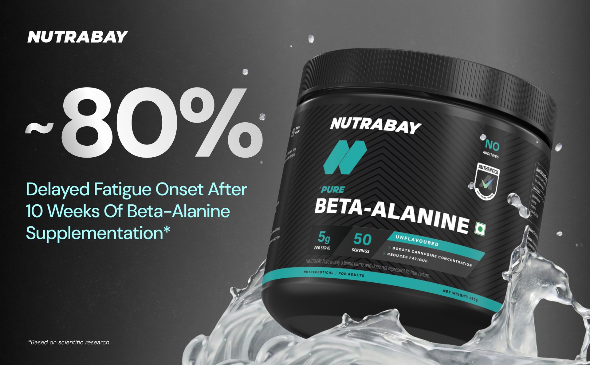 Nutrabay Pure 100% Beta Alanine - Unflavoured, 250g