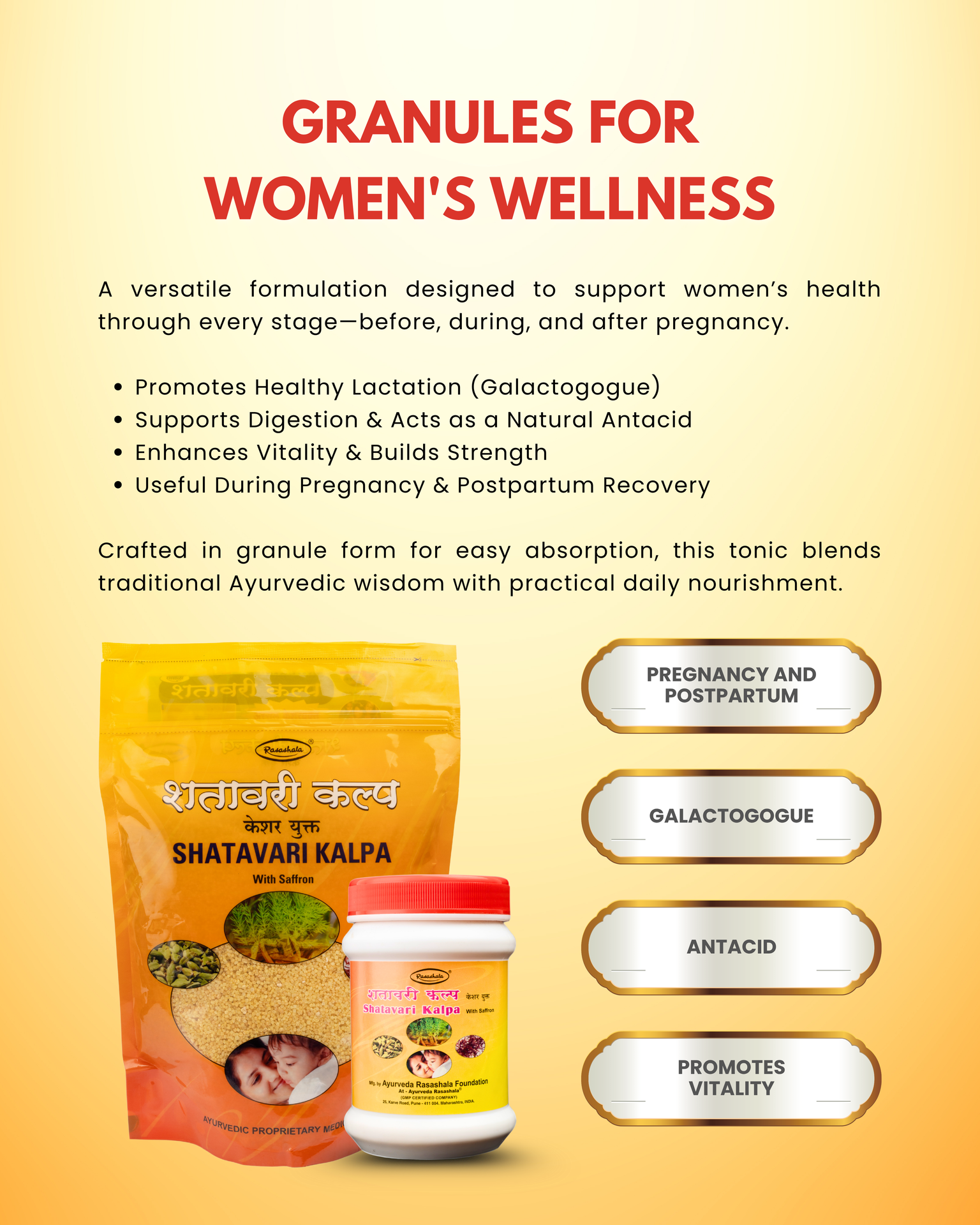 Rasashala Shatavari Kalpa (Kesharyukta) | For Pregnancy and Puerperial Period | Herbal Shatavari Kalpa for Healthy Pregnancy (500 gm)