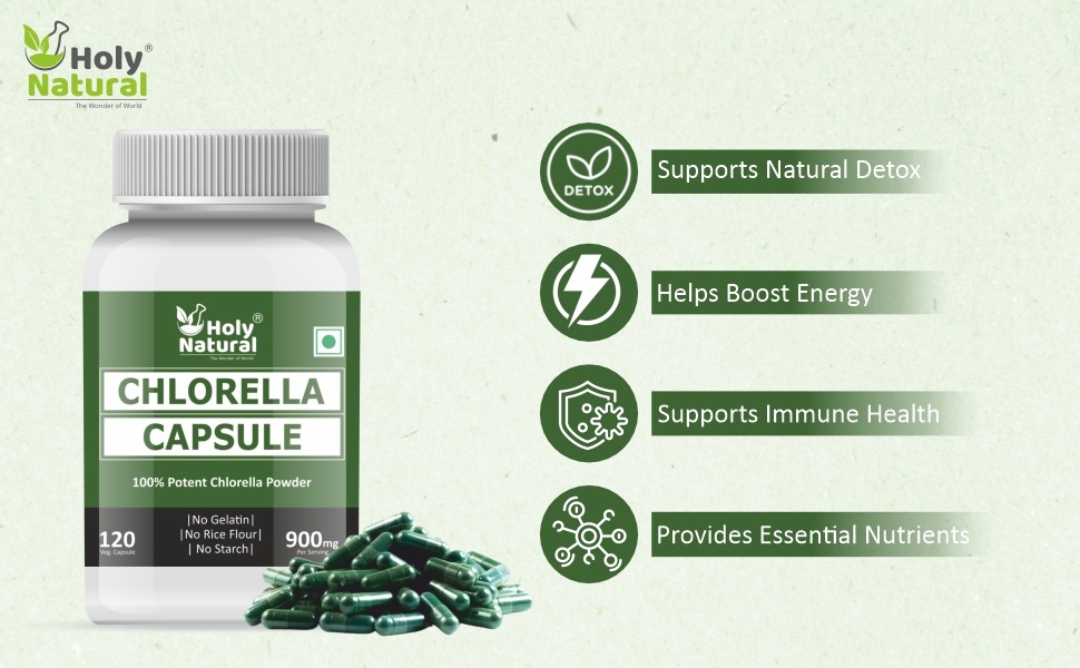 Holy Natural Chlorella Capsule 450 mg/cap (120 Veggie Caps) | Help Boost Immunity | Pure & Natural