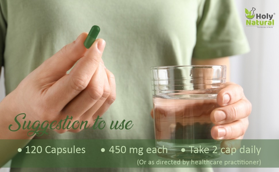 Holy Natural Chlorella Capsule 450 mg/cap (120 Veggie Caps) | Help Boost Immunity | Pure & Natural