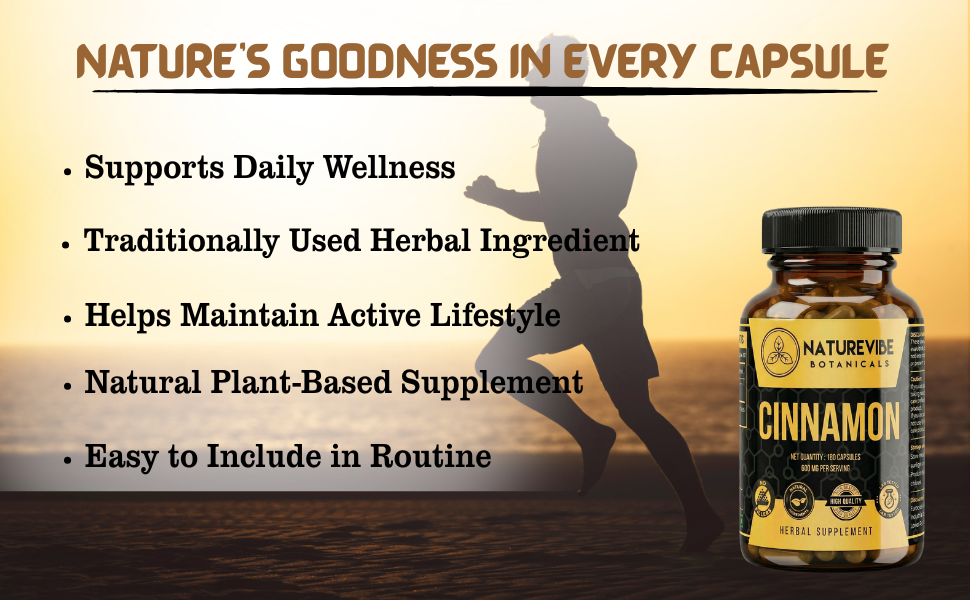 Cinnamon Capsules 180 Veg Capsules by Naturevibe Botanicals Ceylon Cinnamon Bark Powder Supplement | Plant-Based Source of Natural Antioxidants | Daily Herbal Wellness Support