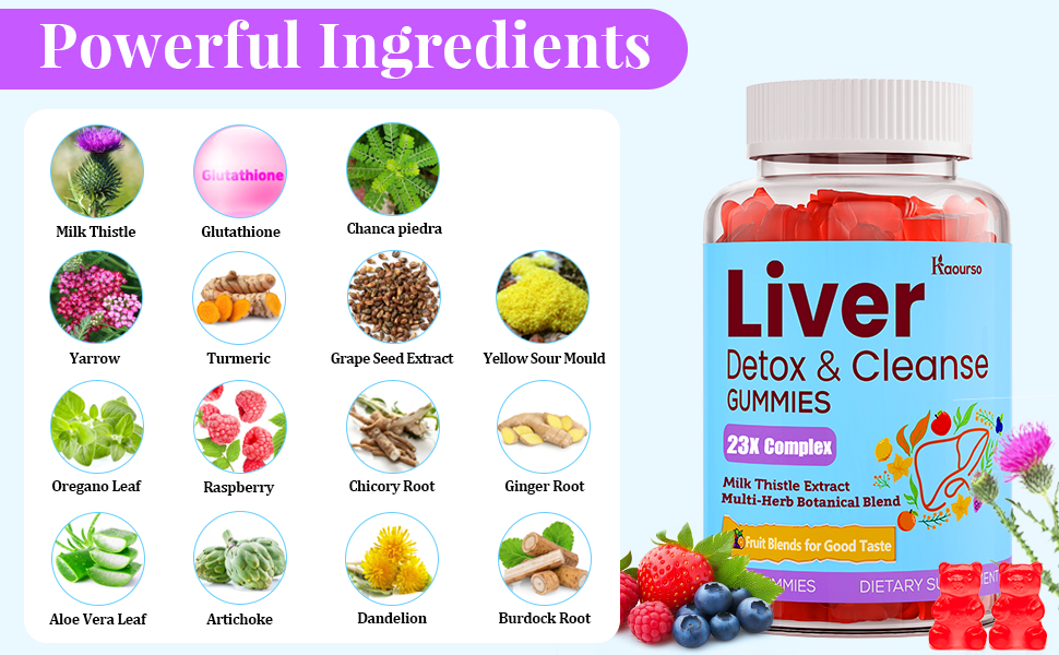 3000mg Liver Detox Repair & Cleanse Gummy, 23-in-1 Liver Support, 60 Count
