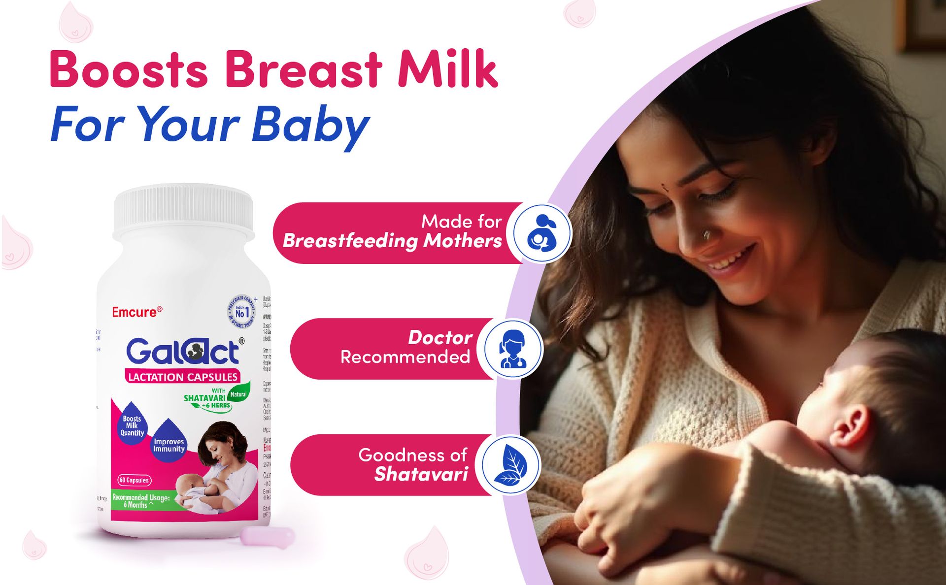 Galact Lactation Capsules – Breast Milk Booster & Lactation Supplement for Breastfeeding | Infused with Shatavari & 6 Natural Herbs | Increases Breast Milk Quantity | Pack of 60 Capsules