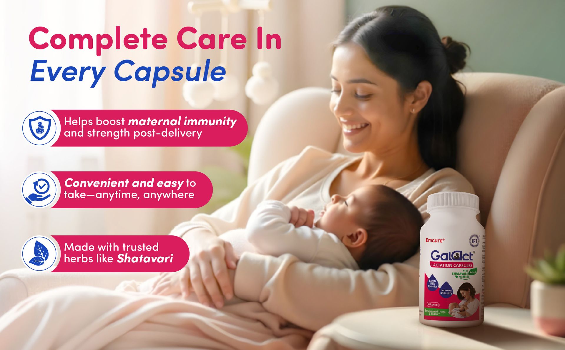 Galact Lactation Capsules – Breast Milk Booster & Lactation Supplement for Breastfeeding | Infused with Shatavari & 6 Natural Herbs | Increases Breast Milk Quantity | Pack of 60 Capsules