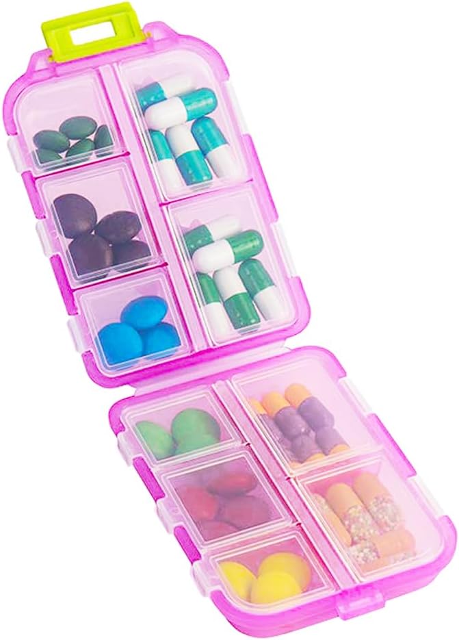 Daily Travel Pill Case Organizer, Small 10 Compartments Medicine Box Dispenser, Compact Purse Portable Pill Reminder Perfect for On-The-Go Storage Vitamin, Fish Oil, Calcium Tablet, Green 5