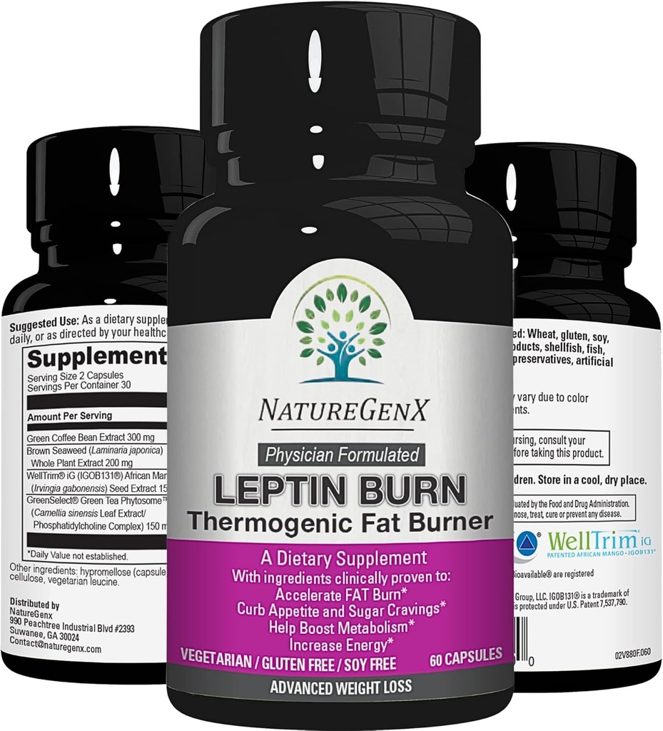 Leptin Burn - Thermogenic Fat Burner, Appetite Suppressant, Energy Booster & Metabolism Booster for Weight Loss - Diet Pills That Work Fast for Women & Men - 60 Slim Pills, Gluten Free 2