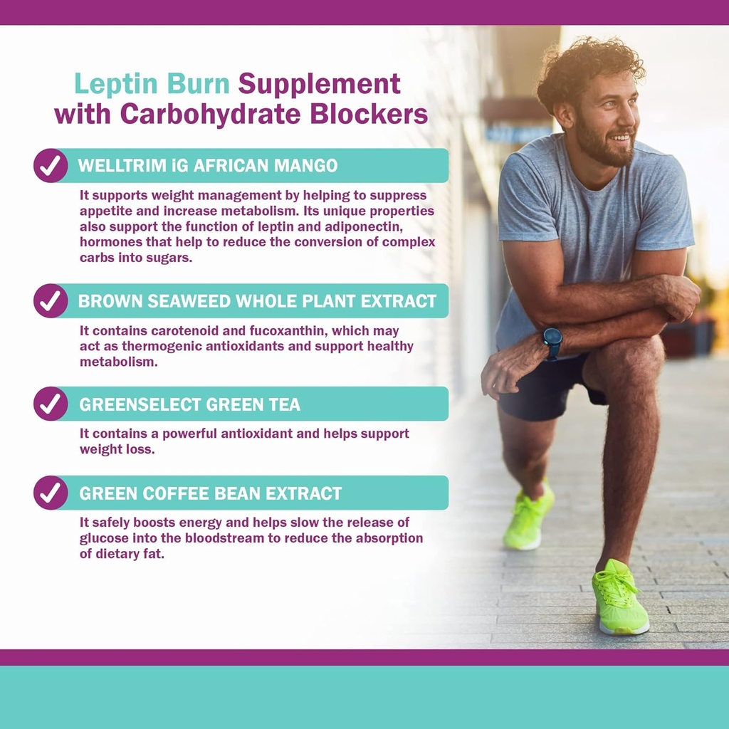 Leptin Burn - Thermogenic Fat Burner, Appetite Suppressant, Energy Booster & Metabolism Booster for Weight Loss - Diet Pills That Work Fast for Women & Men - 60 Slim Pills, Gluten Free 6