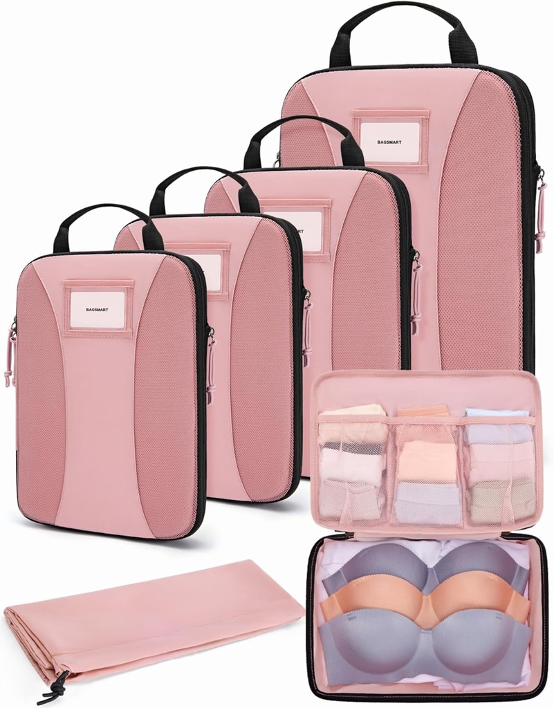 BAGSMART Compression Packing Cubes, 6 PCS Packing Cubes for Suitcases, Travel Bags לארגן עבור Luggage, Light Weight Packing Cube for Travel Essentials