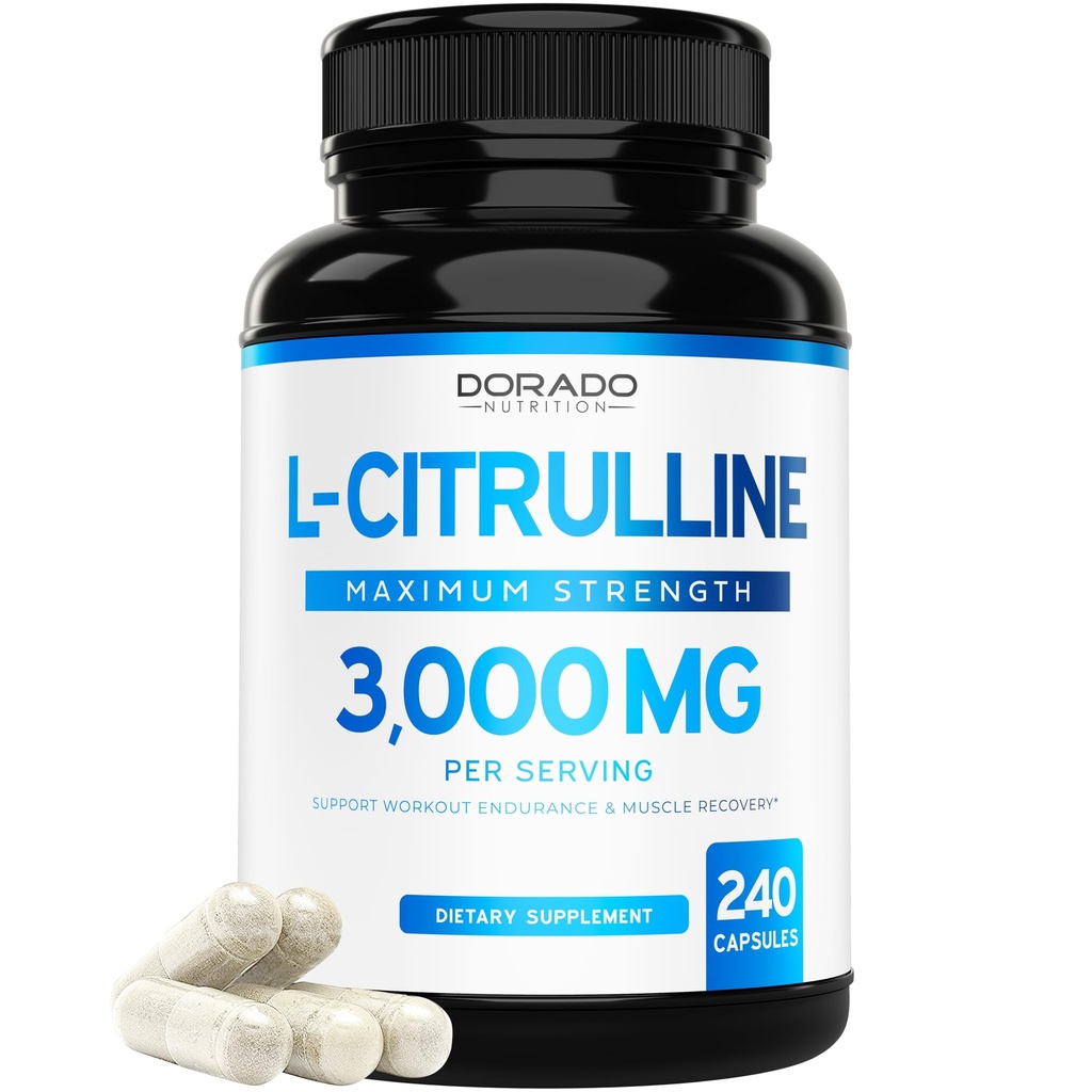 L Citrulline 3000 מ"ג תוספת (240 קפסולות) תמיכה L Arginine & Nitric Oxide Pills - L-Citrulline for Men & Women - תוספת שריר התאוששות & משאבה - 3rd Party Tested, טבעוני, non-GMO - ארצות הברית Made Made