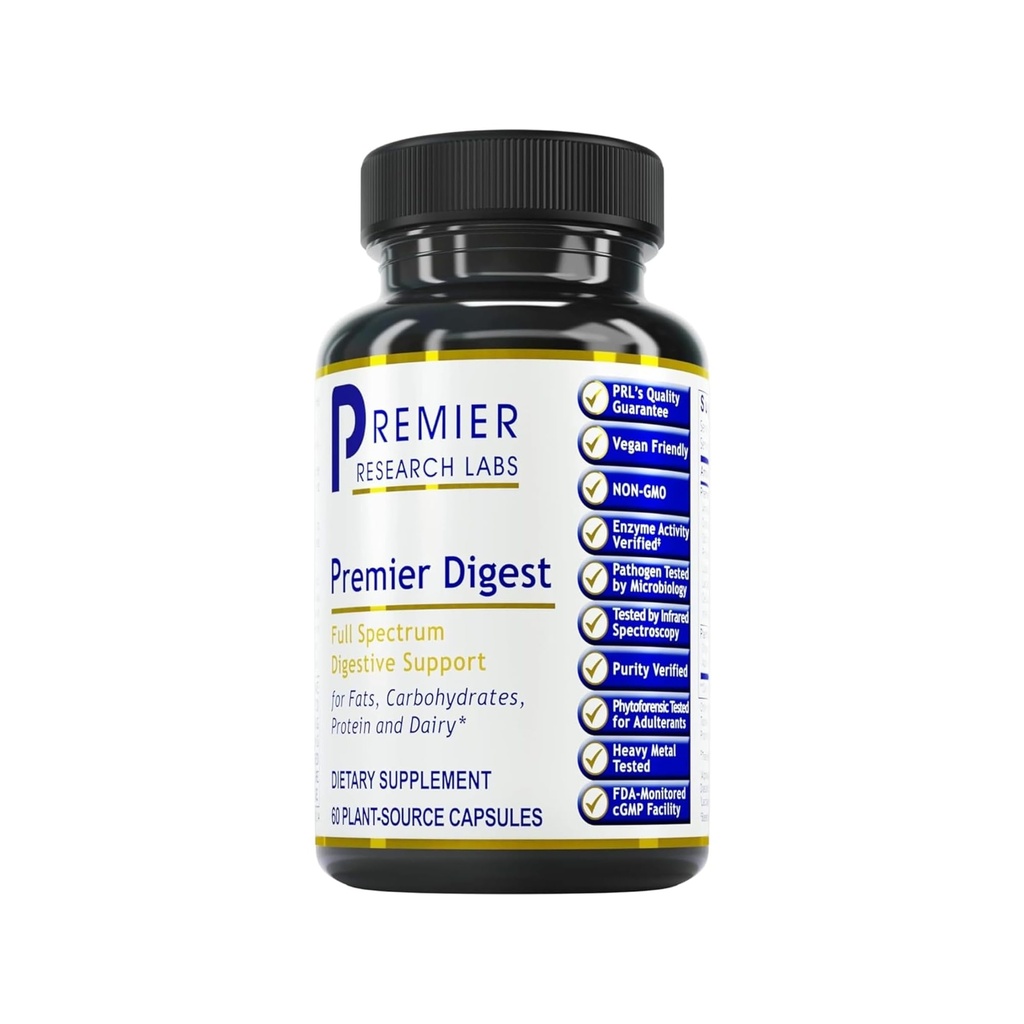 Premier Research Labs Active Digestive Enzymes with Probiotics ו-Prebiotics - מקדם תמיכה מלאה ב-Spectrum Digestive Digestive - עם Amylase, Protease & Lipase, 60 קפסולות שמקורן צמחים