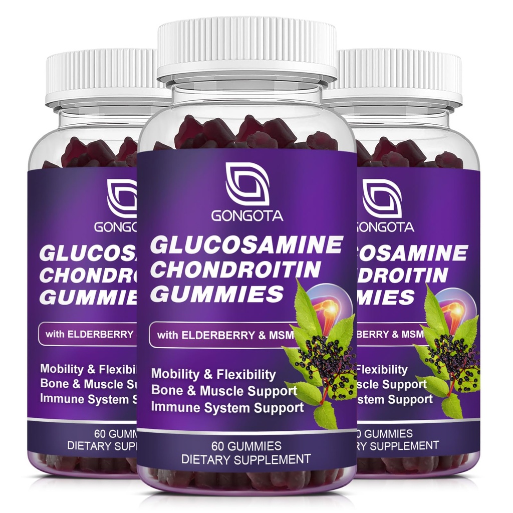Glucosamine Chondroitin Gummies - 2 Pack, תוספת כוח 1500mgcosamine עם MSM & Elderberry, תמיכה גמישות, הטוב ביותר Cartilage & Immune תמיכה עבור גברים ו Wome - 180 מסטיקים