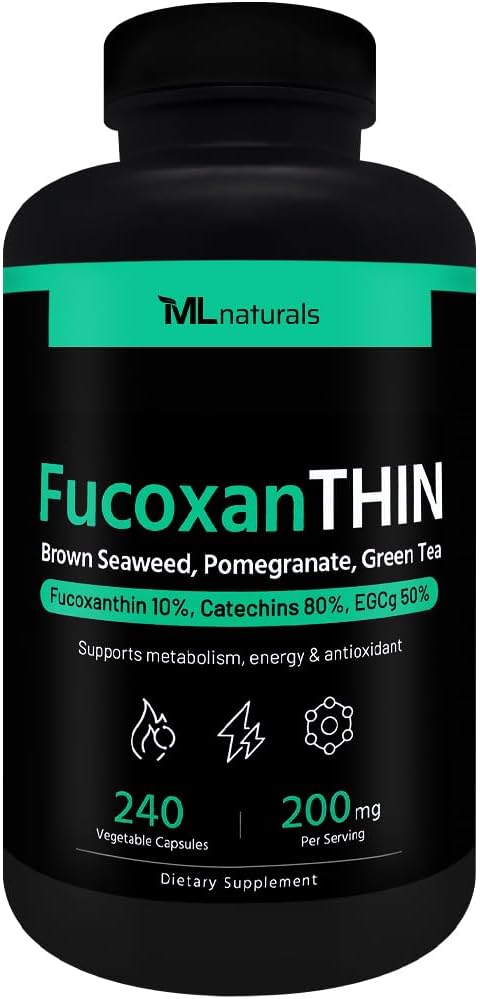 ML Naturals FucoxanthIN 240 קפסולות ירקות. Fucoxanthin 10% 200 מ"ג לשרת, תומך Metabolism ו Antioxidant, NSF-Certified & cGMP-Compliant
