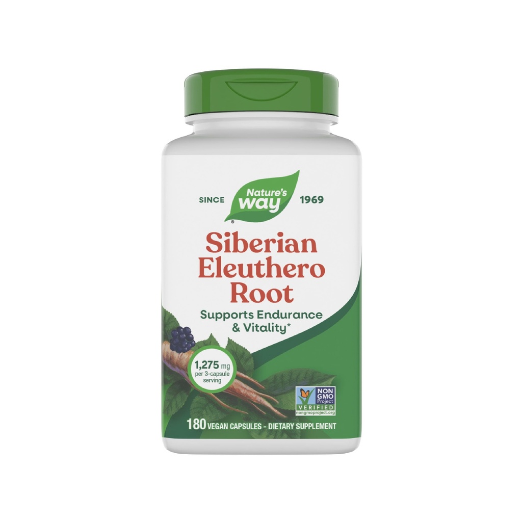Nature's Way Premium Herbal סיביר Eleuthero Root Supplement, תומך אנדורנס ו Vitality*, הסתגלות*, 1,275 מ"ג ל 3Capsule, פרויקט Non-GMO מאומת, 180 קפסולות (Packaging May Vary)