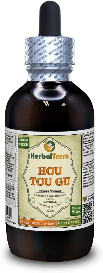 HOU TOU Gu (Hericium Erinaceus) Tincture, Dried Mushroom Liquid Extract (שםBrand: HerbalTerra, Proly Made in USA) 4 fl.oz (120 מ"ל)