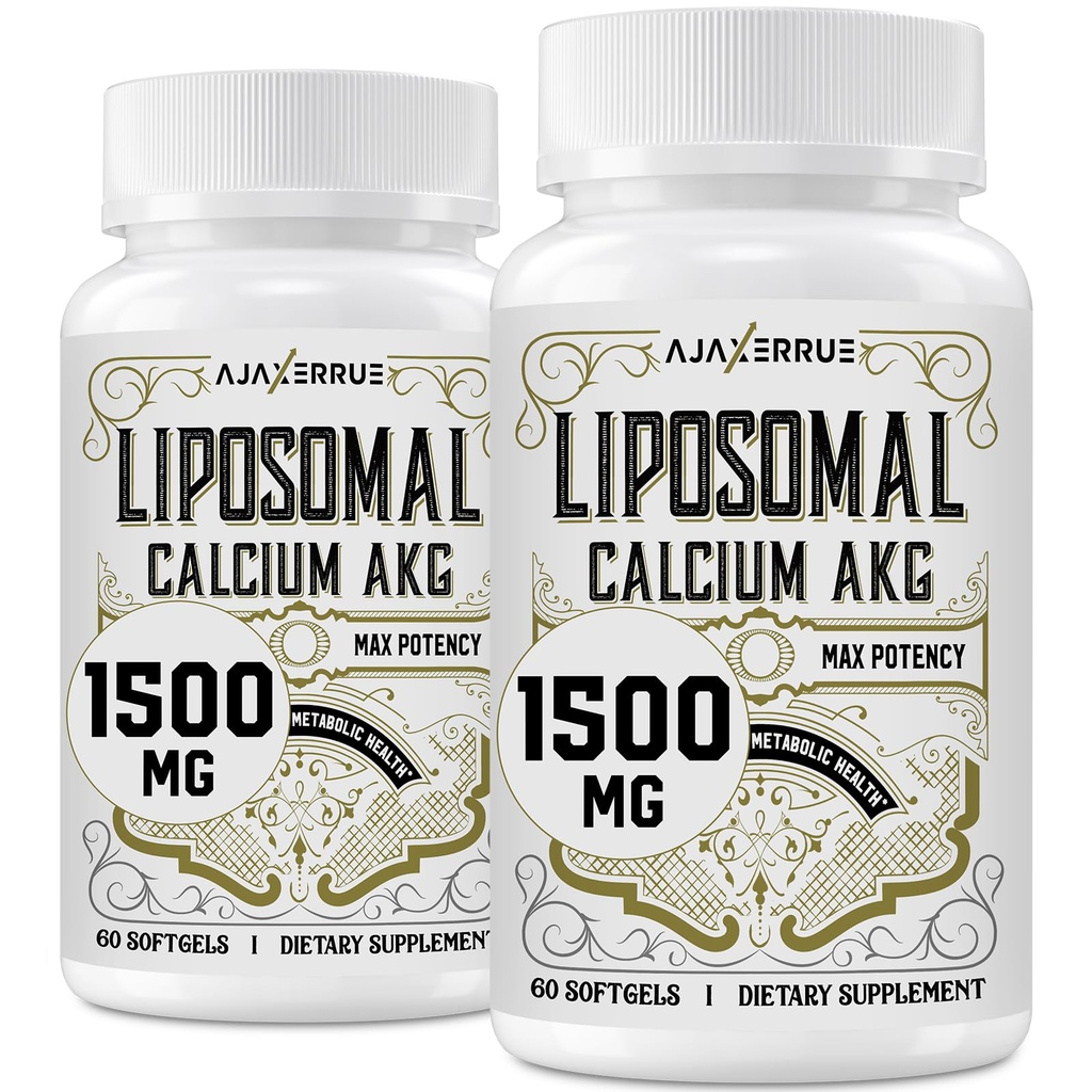 Liposomal Calcium AKG תוסף 1500 MG (Alpha-Ketoglutaric Acid), High Absorption, יעיל יותר מאשר AAKG, Ca AKG עבור Longevity, Age Defense, חיידק, פונקציונליות מטאבולית, 120 Softgelssulic מתפקדת, 120 Softgels