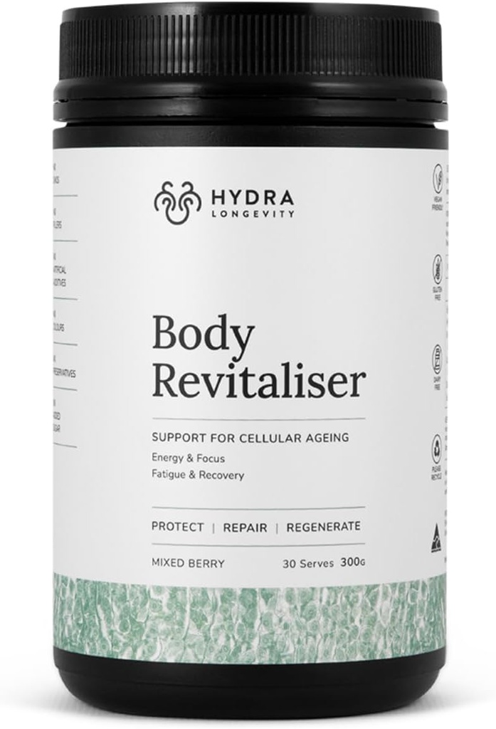 Body Revitaliser אורגני אבקת מזון שמן תוספת, 49 Smoothie Mix with Prebiotics, Chlorella, Reishi, טבעוני, Non-GMO, Gluten-Free 300 גרמות (30 משרתים)