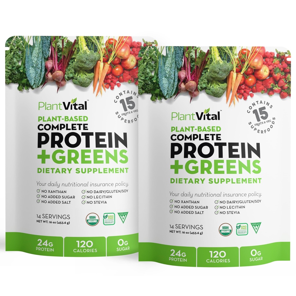 אבקת חלבון אורגני לא מעובד - 15 Superfoods, Veggies ופרוביוטיקה - אבקת חלבון צמחי אורגני - All BCAAs, Gluten Free - 16oz (Pack של 2)