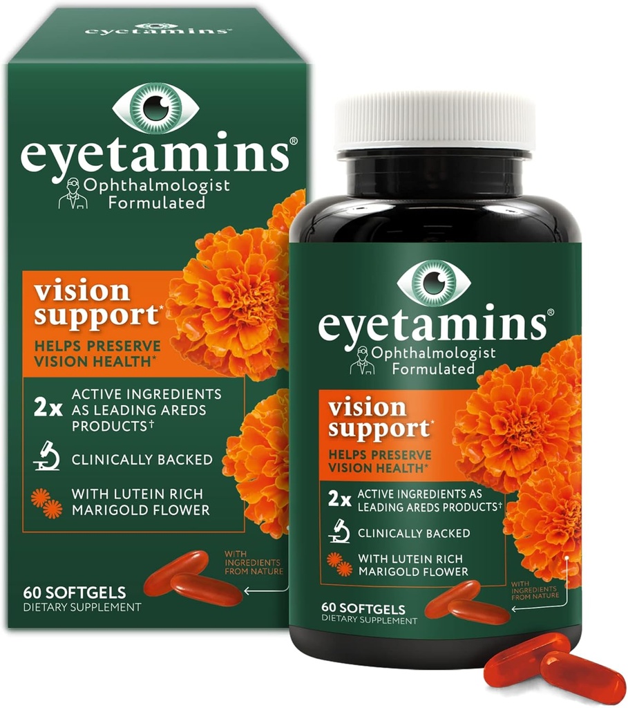 תמיכה בראייה - 60 קפסולות‚ Ophthalmologist-Formulated - 2X Lutein ו Zeaxanthin of Lead Brands - Plant-based, Natural - Vegan and non-GMO Formula (60 Count)