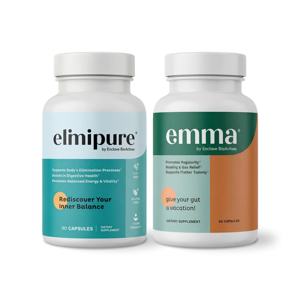 אמה Gut Health & Elimipure ניקוי בונדלה - לחלוטין Detox Bundle עבור Bloating, Metabolism, ו- Microbiome תמיכה | Leaky Gut Fix, קולון ניקוי ו- IBS הקלה