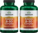 Swanson B-50 B-Complex - B ויטמין Complex with High Potency & Bioavailability - מקדם תמיכה במערכת החיסון, איידס בריאות הלב, ותמיכה מערכת העצבים בריאה - (250 קפסולות) (2 Pack)