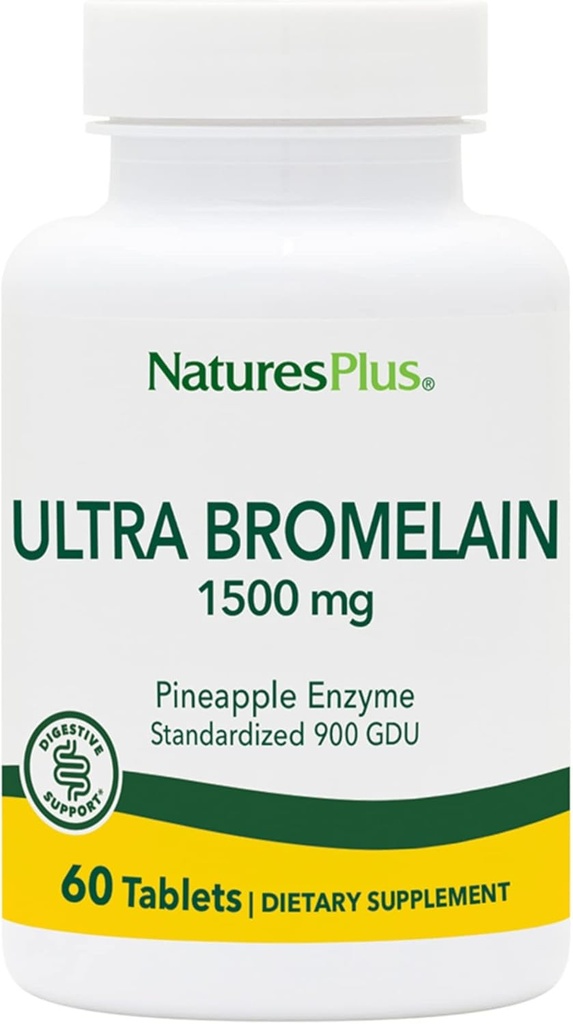 Natures Plus Ultra Bromelain - 60 טבליות - 1500 מ"ג של Pineapple Bromelain - תמיכה בריאות עיכול, תמיכה משותפת ועוד - 60 משרתים