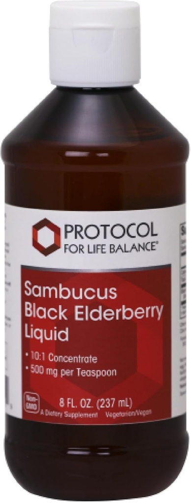 ProTOCOL for Life Balance Sambucus Black Elderberry נוזל - 500 מ"ג Black Elderberry - עבור תמיכה בריאות - עם Occurring Compounds - Non-GMO, כשר ו טבעוני - 8 fl oz