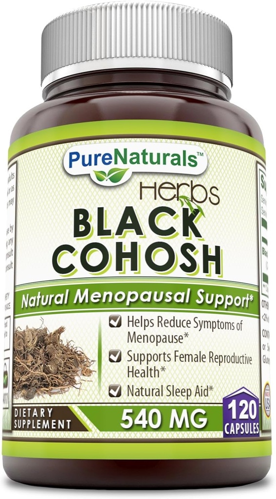 Pure Naturals Black Cohosh Menopause הקלה - פתרונות טבעיים לתמיכה של Menopause - 540 Mg תוספת עם תמצית טהורה 120 קפסולות