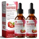 M Inch Magnesium Glycinate נוזל, High Absorption Magnesium נוזל טיפות עם Cellulose סיבים, Bromelain, ויטמין B6, C, D, Zinc, Magnesium תוסף לילדים ומבוגרים, Strawberry Flavor, 2 Pack